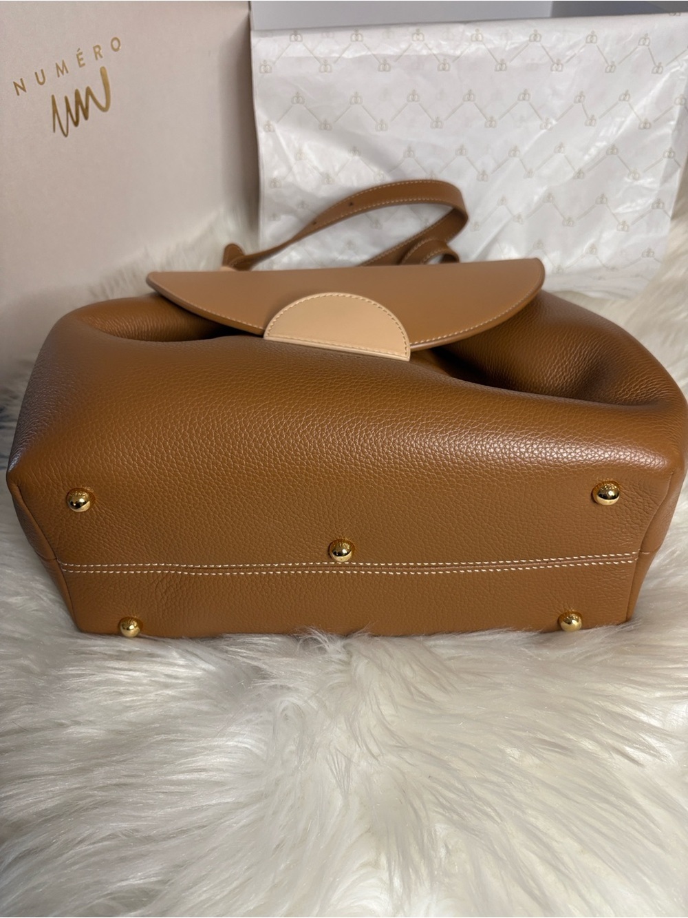 Polene  Numero Un Edition Trio Camel Tan & Cream Leather Crossbody Women's Bag - Picture 16 of 17
